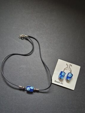 🌸 BOGO #2. Blue Glass Bead Necklace and Earring Set
